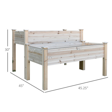 Outdoor/Indoor Elevated Backyard Plant Box w/ 2 Compartments & Solid Wood Design