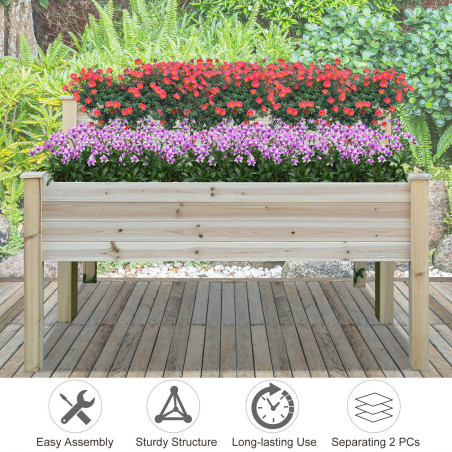 Outdoor/Indoor Elevated Backyard Plant Box w/ 2 Compartments & Solid Wood Design