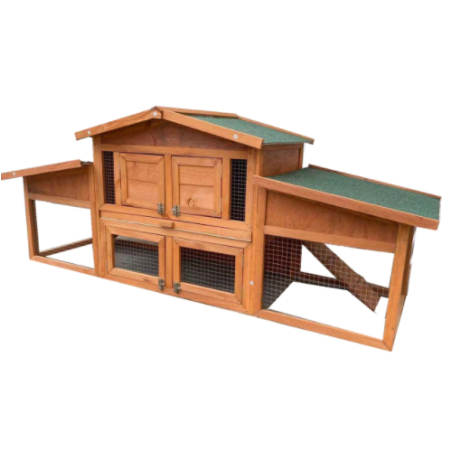 Wooden Chicken Coop with Dual Ramp Run Cage and 2 Nesting Boxes - 5.9 x 2 x 2.4 Feet