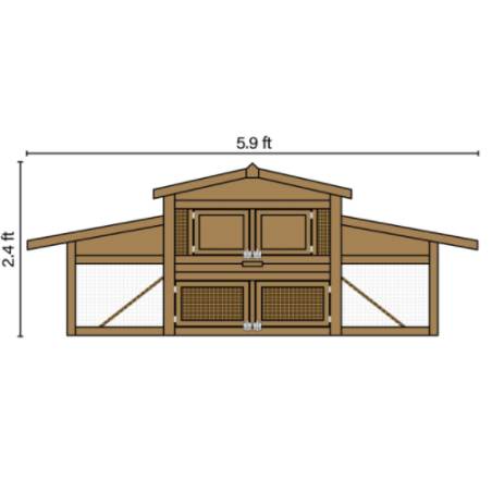 Wooden Chicken Coop with Dual Ramp Run Cage and 2 Nesting Boxes - 5.9 x 2 x 2.4 Feet