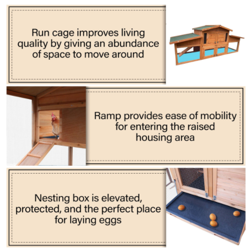 Wooden Chicken Coop with Dual Ramp Run Cage and 2 Nesting Boxes - 5.9 x 2 x 2.4 Feet