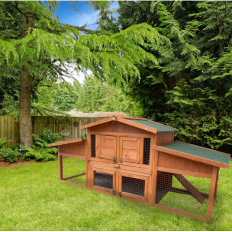 Wooden Chicken Coop with Dual Ramp Run Cage and 2 Nesting Boxes - 5.9 x 2 x 2.4 Feet