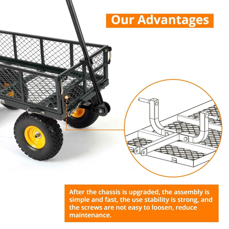 Heavy Duty 400 Lbs Capacity Mesh Steel Garden Carts with No-Flat Tires