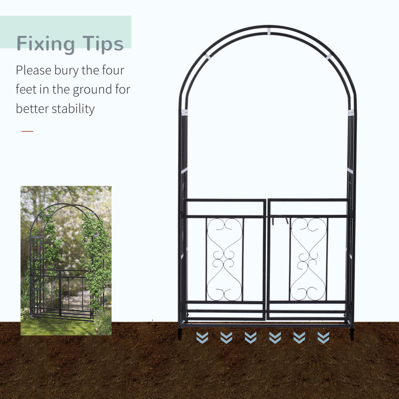 Metal 7' Garden Arch with Gate Arbor Wedding Bridal Party Archway ...